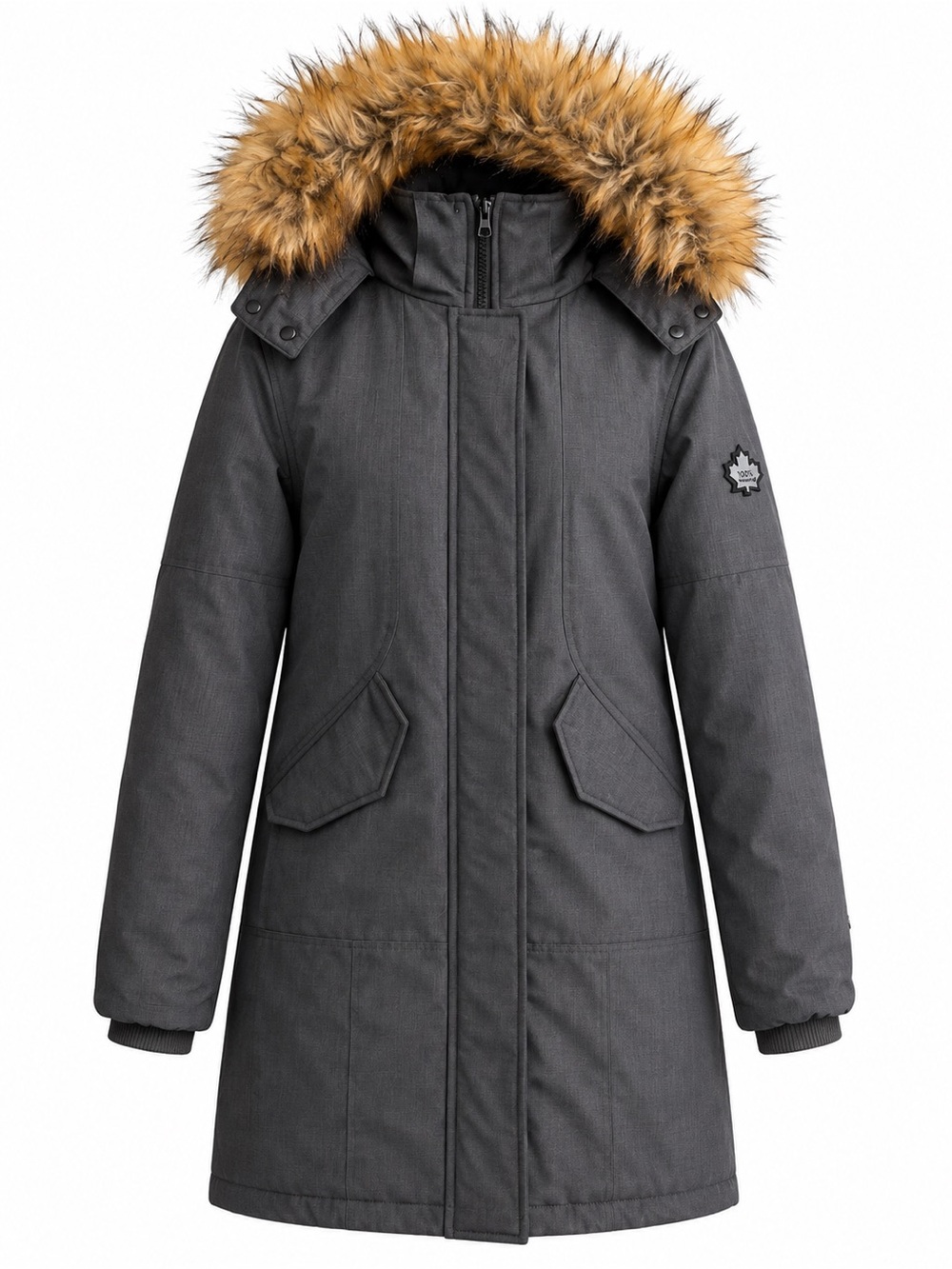 Toboggan Canada Charcoal Grey Down Winter Parka Jacket Faux Fur Hood Size XS